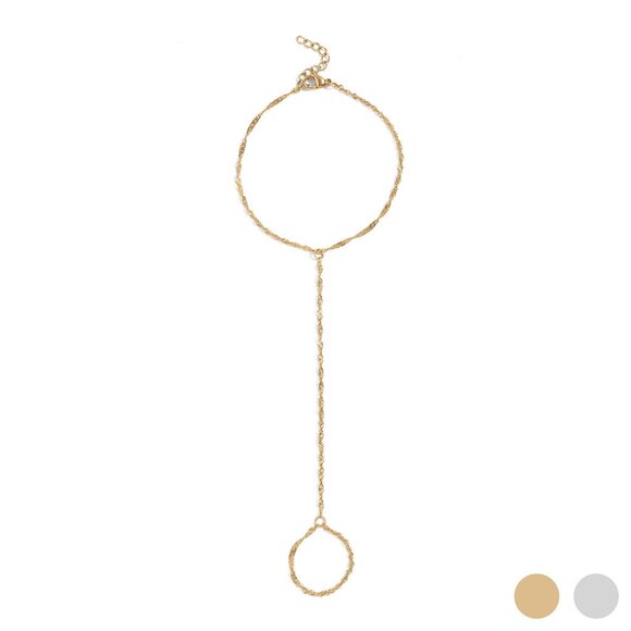 18K Gold PVD Stainless Steel Singapore Hand Chain Bracelet | Adjustable Luxury - Picture 1 of 4